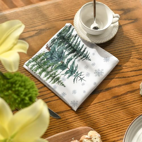 Horaldaily 18" x 18" White Christmas Cloth Napkins Set of 12 – Winter Snow Trees