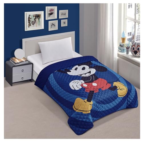 Mickey Mouse Twin Quilted Bedspread - Blue, 55x75 inches