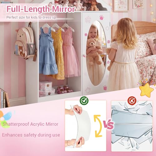 Kids Dress Up Wardrobe with Mirror and Hanging Rack - White House Closet