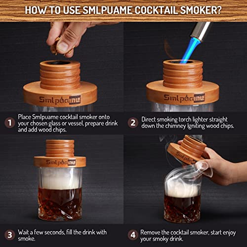 Smlpuame Cocktail Smoker Kit - Old Fashioned Whiskey Bourbon Drink Set with Natural Cherry Wood Chips & Smoke Infuser