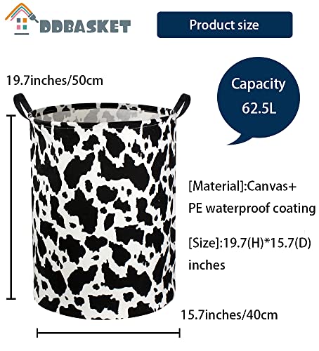 Collapsible Cow Print Laundry Basket with Handles - Nursery Storage Bin