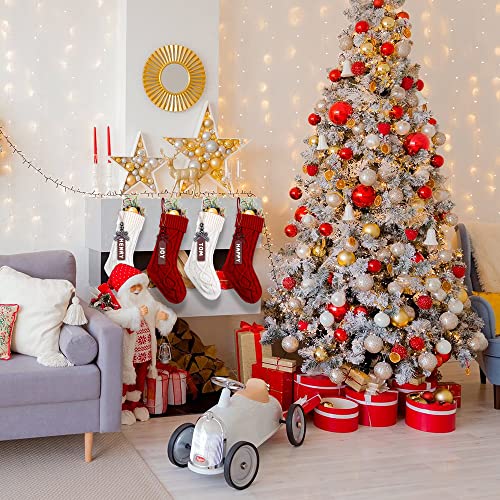 18-Inch Cable Knit Christmas Stockings with Wooden Name Tags (4-Pack)