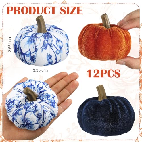 12-Piece Velvet Fabric Pumpkin Set for Fall Thanksgiving Table Decor