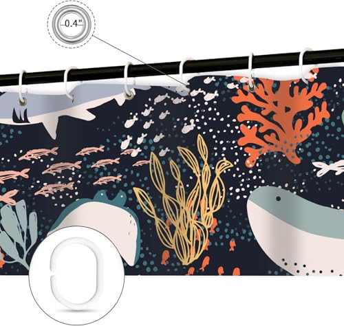 Boho Ocean Shark Shower Curtain - Waterproof Fabric Bathroom Decor 69x70