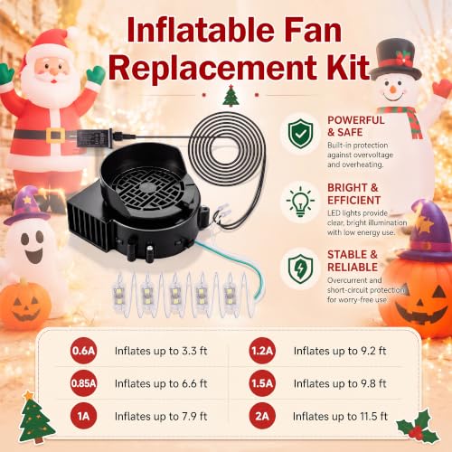 Saillong 2 Pack 1.5A Air Blower with 5 White LED Light Strings – 12V, 2.5A Adapter & 2m Cable (Variation: 1.5A / 5 White LED & 2.5A Adapter / 2)