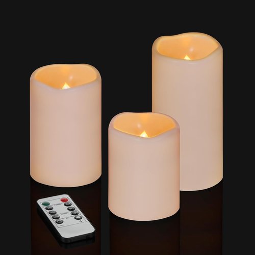 Flameless Candles Set of 3 - Ivory Battery Operated Pillars with Remote Timer | 4", 5", 6" Sizes
