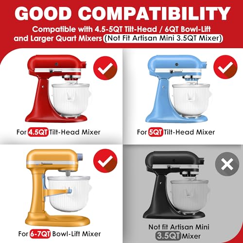 Ice Cream Maker Attachment for Stand Mixers, 4.5/5/6 Quart Bowl