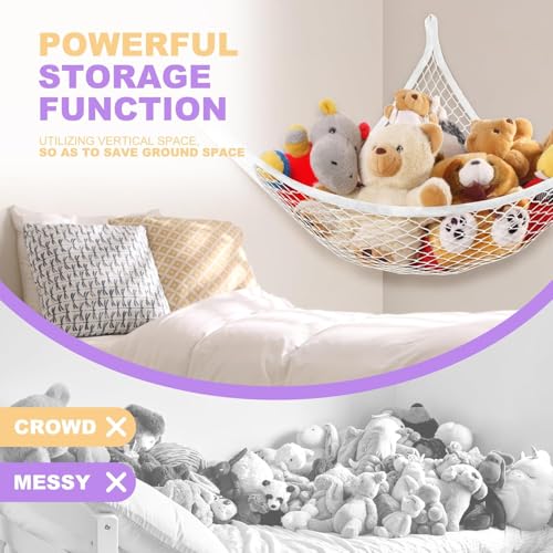 Stuffed Animal Net Hammock Corner Organizer for Plush Toys - White, Large