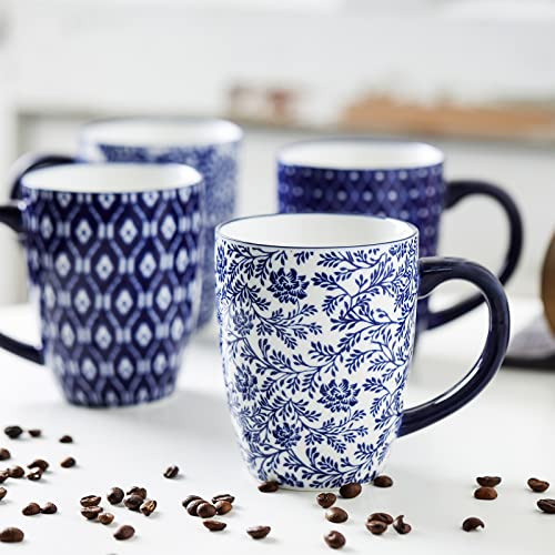 Selamica Vintage Blue 16 oz Ceramic Coffee Mug Set of 6 - Dishwasher & Microwave Safe
