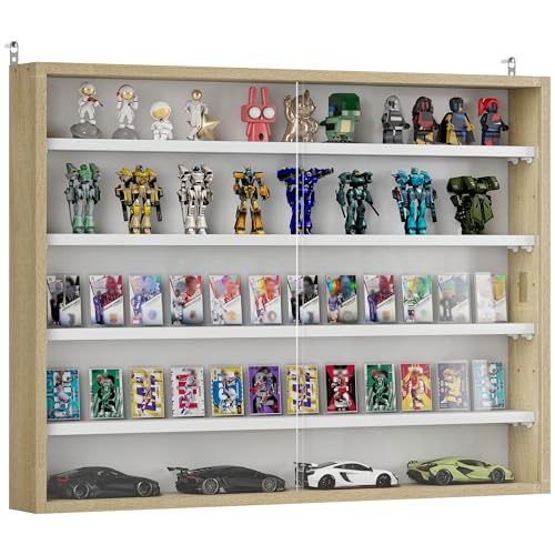 5-Tier Wall Mounted Glass Display Cabinet with Adjustable Shelves