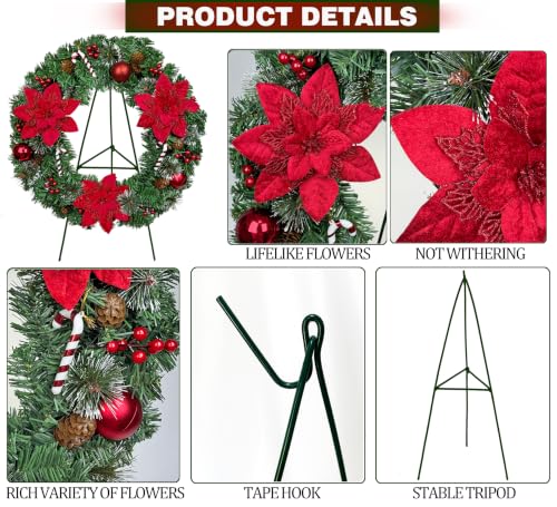 Artificial Christmas Wreath on Easel for Cemetery Grave Decoration - Weather Resistant Memorial Tribute