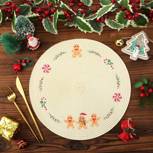 Remerry Christmas Gingerbread Man Round Placemats Set of 6 - Holiday Table Decor
