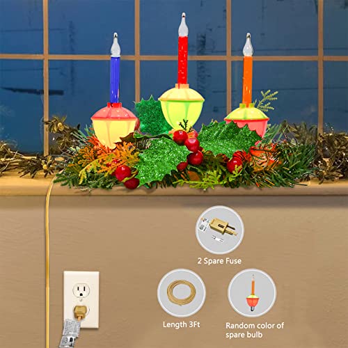 Doratale 3 Lights Bubble Light Centerpiece – Multicolor Plug-In Window Candles (4 Bulbs + 1 Spare) 9" x 3" x 7"