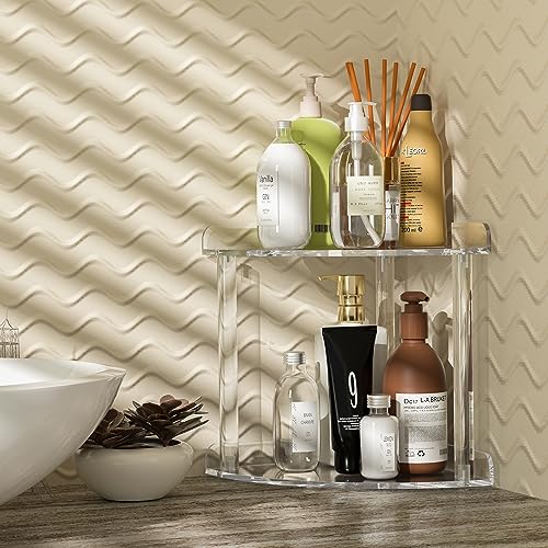 2-Tier Acrylic Corner Countertop Organizer Shelf, 7x7x8 Inch Storage Rack