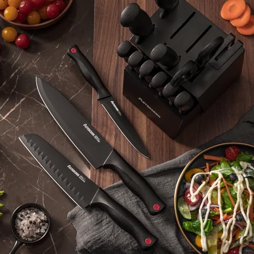 15-Piece German Stainless Steel Kitchen Knife Set with Block & Sharpener