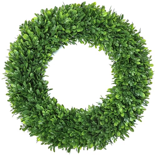 22-Inch Artificial Boxwood Wreath for Front Door - All Season Greenery