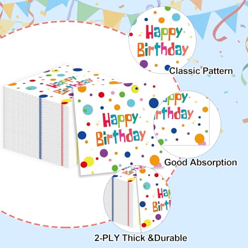 50PCS Colorful Dot Happy Birthday Paper Napkins 13x13in Decorative Party Supplies