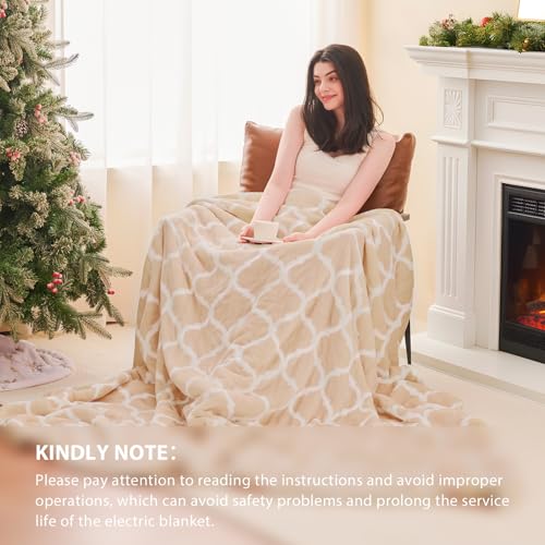 Electric Heated Throw Blanket - 50"x60" Soft Flannel with 10 Heat Levels