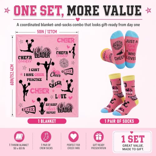 Cheerleader Gift Set: 60x50 Inch Throw Blanket & Fun Cheer Socks (2 Pcs) - Just Girls Who Likes Cheer