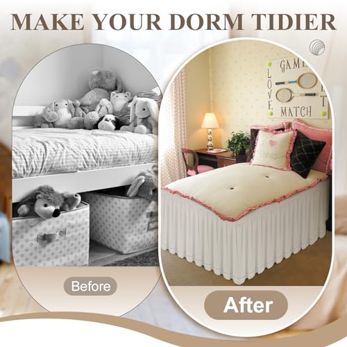 Twin XL Bed Skirt with 46 Inch Drop - White Ruffled Embroidered Microfiber