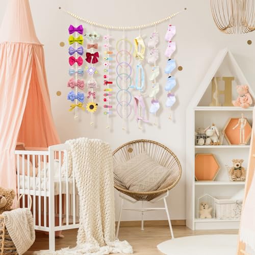 Boho Macrame Hanging Photo Display with LED Lights and 50 Wooden Clips