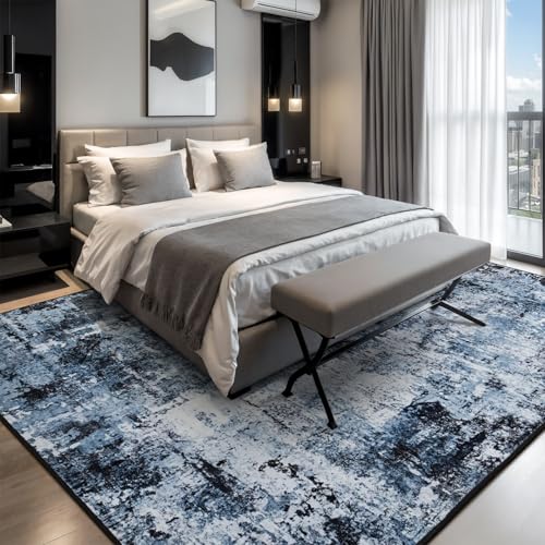Washable 8x10 Area Rug, Non-Slip Low Pile Abstract Carpet for Living Room