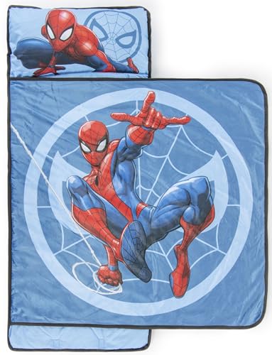 Blue Spiderman Kids Nap Mat with Pillow & Blanket - Toddler Travel Bed