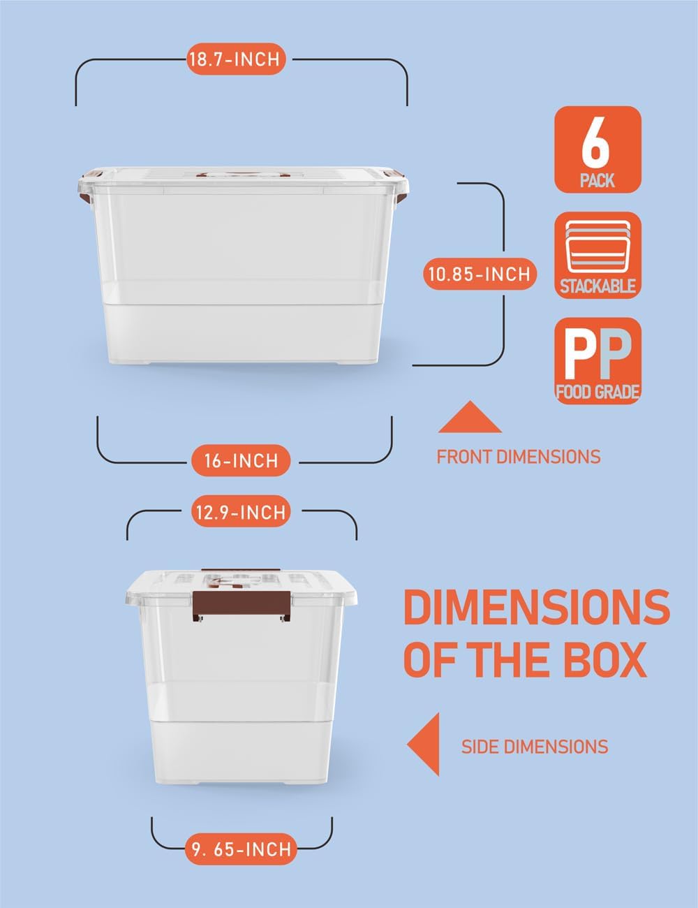 WYT 32 Qt Clear Plastic Storage Bins - Durable Lids & Latching Buckle | 6-Pack Stackable Organizers