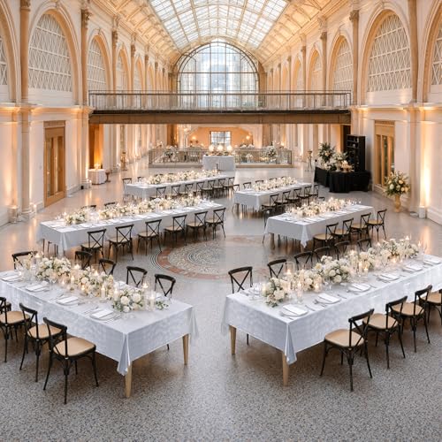 Htper 2 Pack 60x102in Sequin Silver Tablecloths Waterproof Shimmer for Rectangular Tables