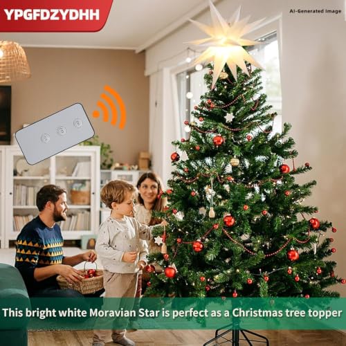 YPGFDZYDHH 18-inch White Moravian Star Outdoor Christmas Tree Topper Light with Remote