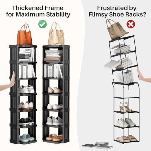 Kitstorack 8-Tier Black Plastic Shoe Rack - Stackable & Space-Saving Organizer