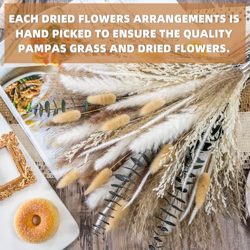 Dried Pampas Grass and Eucalyptus Bouquet for Boho Home Decor 17-Inch