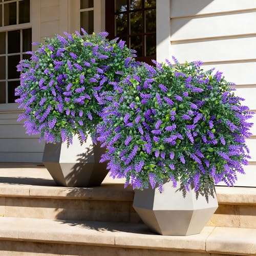 Artificial Boxwood Topiary Ball with Lavender - UV Resistant Set of 2