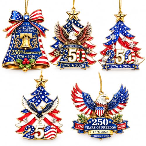 USA 250th Anniversary Christmas Ornaments 5-Piece Set - Patriotic Acrylic Tree Decorations