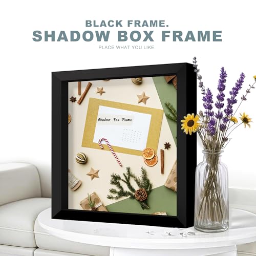 12x12 Black Shadow Box Frame, 1.2-Inch Deep Display Case with Glass