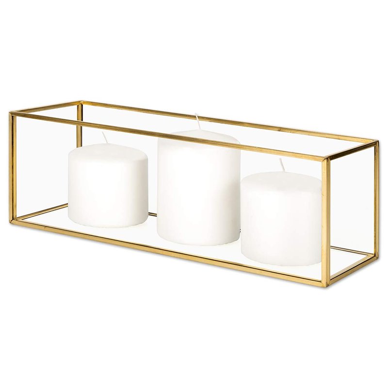 Koyal Wholesale 1 Pcs Long Glass Candle Holder Tray 24 Inch Gold and Glass Long Tray for Table Centerpiece, Rectangular Candle Holder, Long Gold Rectangle Tray, Wedding Table Centerpieces