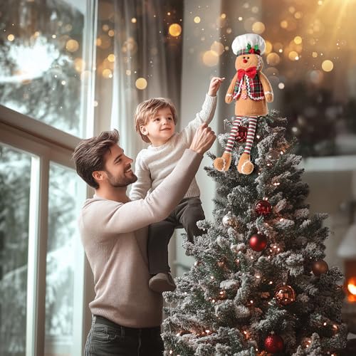 Gingerbread Man Christmas Tree Topper - 19" Soft Felt Holiday Decor