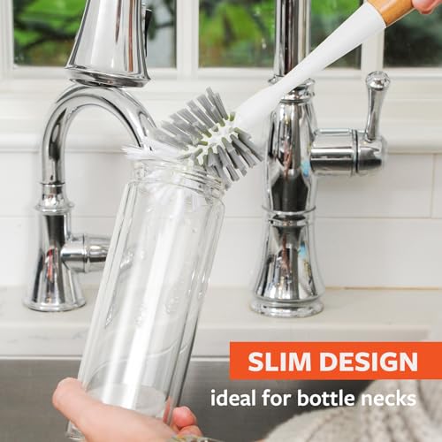 Deep Cleaning Water Bottle Brush with Bamboo Handle & Replaceable Head