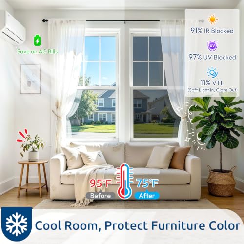 One-Way Window Privacy Film - Heat Control Tint, 17.5" x 78.7" (Black Silver)