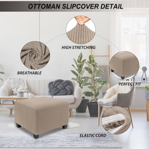 Large Stretch Knitted Ottoman Cover - Soft Jacquard Foot Stool Protector