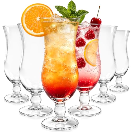 Clear Hurricane Glasses 6 Pack - 14 oz Tropical & Cocktail Drinking Cups