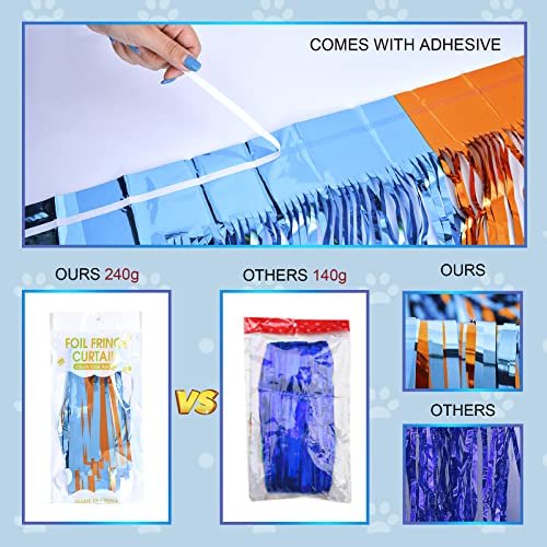 Blue Dog Party Foil Fringe Curtains - 2 Pack Tinsel Photo Backdrop