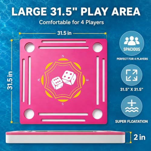 Floating Mahjong Game Table Mat with Cup Holders for Pool and Beach Games