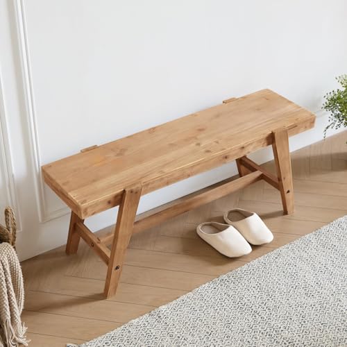 43-Inch Solid Fir Wood Farmhouse Bench with Angled Legs