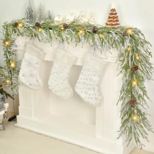 YoleShy 9 ft Flocked Norfolk Pine Garland with Lights