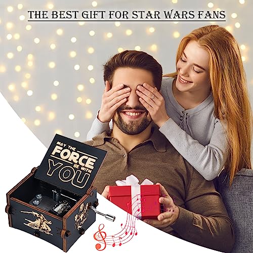 Engraved Vintage Wooden Hand Crank Music Box - Compact Musical Gift