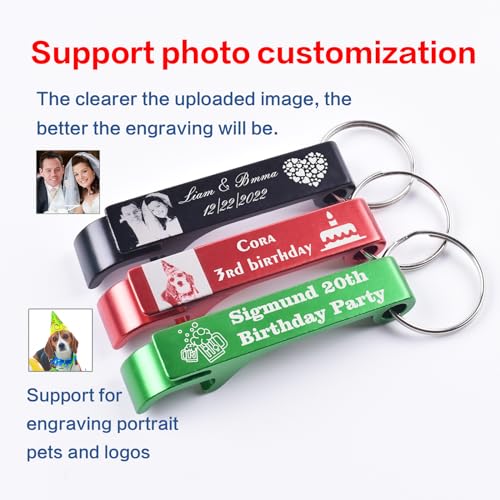 Bulk 100pcs Custom Logo & Photo Bottle Opener Keychains - Personalized Aluminum