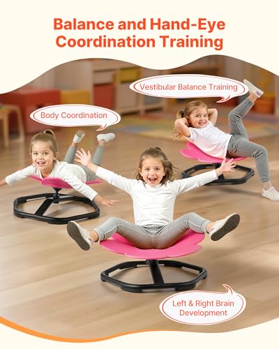 Kids Sensory Swivel Chair, Flower Shape Spinning Seat with Metal Base, Rose
