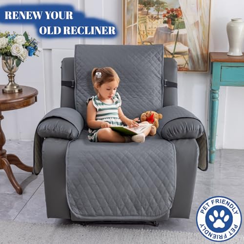 Water Resistant Recliner Cover with Pockets - Dark Gray