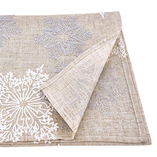 Saro Lifestyle Embroidered Snowflake Table Runner 16"x70" Natural